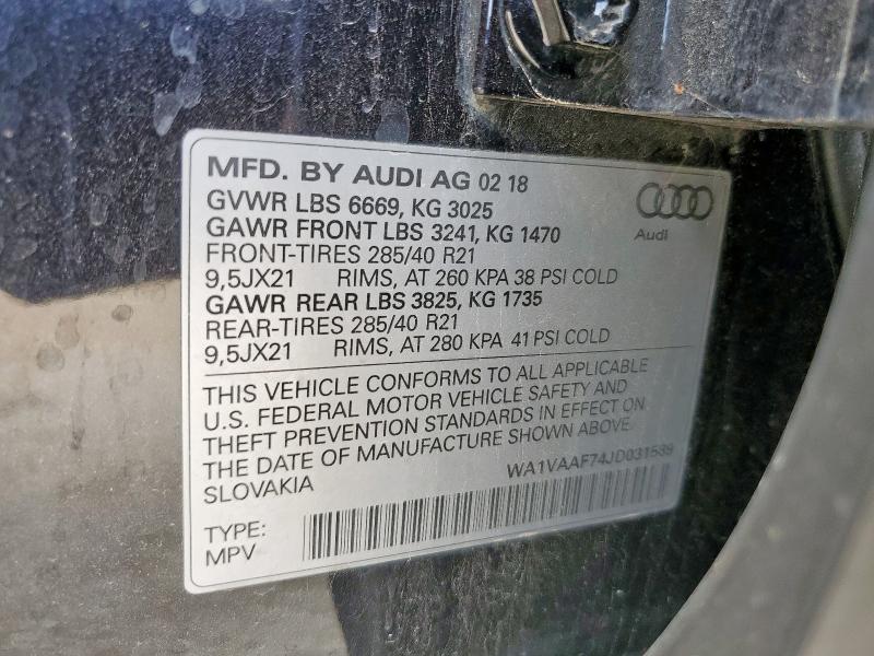 2018 AUDI Q7 PRESTIGE WA1VAAF74JD031589
