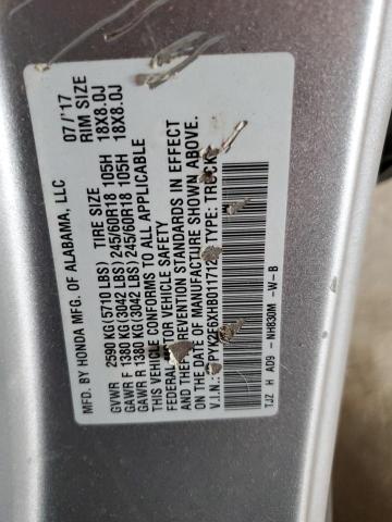 2017 HONDA RIDGELINE 5FPYK2F6XHB011712