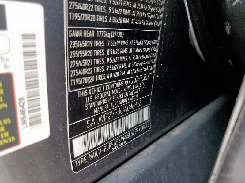 2016 LAND ROVER RANGE ROVE - SALWR2VF3GA646428