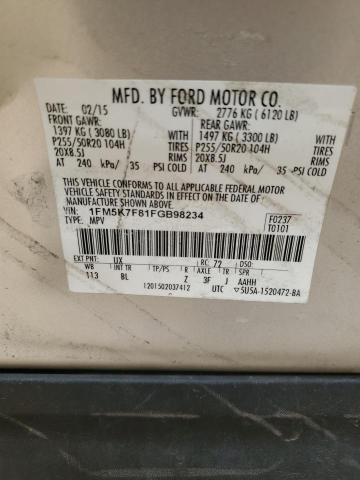 2015 FORD EXPLORER L - 1FM5K7F81FGB98234