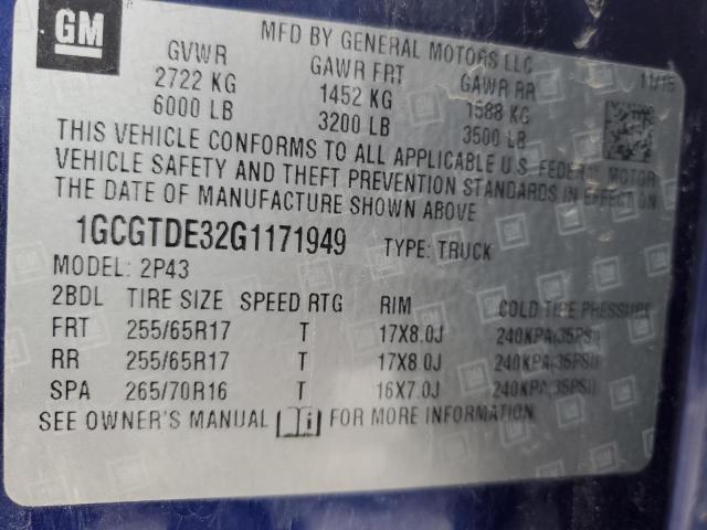 2016 CHEVROLET COLORADO - 1GCGTDE32G1171949
