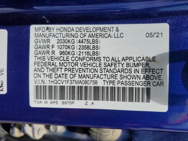 2021 HONDA ACCORD SPO - 1HGCV1F37MA080758