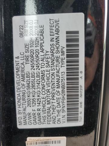 2022 HONDA PILOT SE 5FNYF6H28NB075113