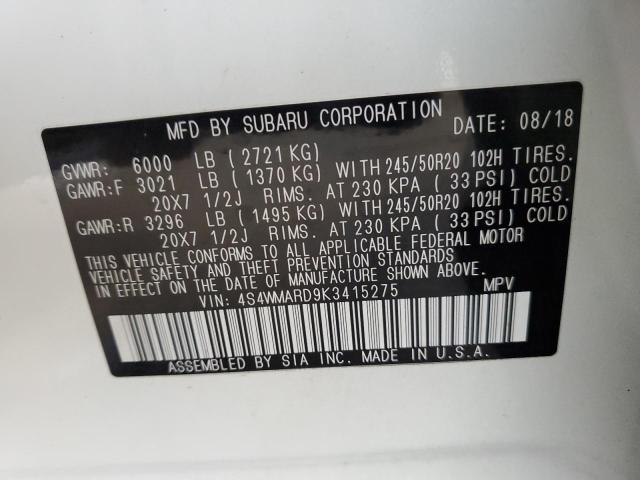 2019 SUBARU ASCENT TOU 4S4WMARD9K3415275