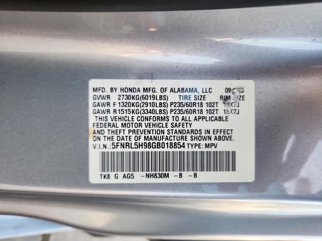 2016 HONDA ODYSSEY TO - 5FNRL5H98GB018854