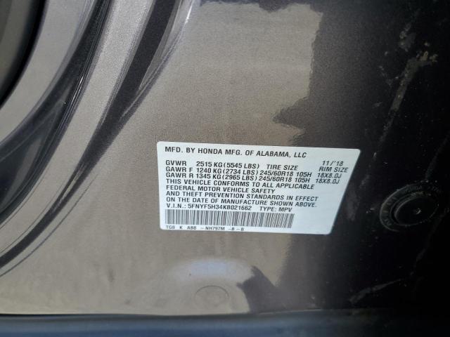 2019 HONDA PILOT EX 5FNYF5H34KB021662