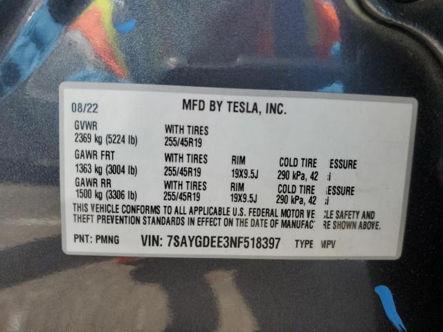 2022 TESLA MODEL Y - 7SAYGDEE3NF518397