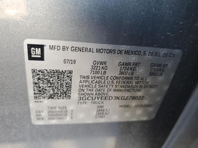 2019 CHEVROLET SILVERADO - 3GCUYEED3KG278022