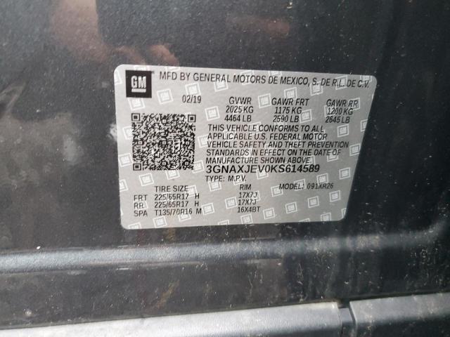 2019 CHEVROLET EQUINOX LT 3GNAXJEV0KS614589
