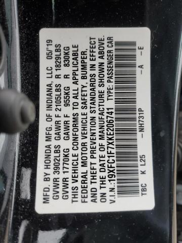 2019 HONDA CIVIC EXL - 19XFC1F7XKE206741