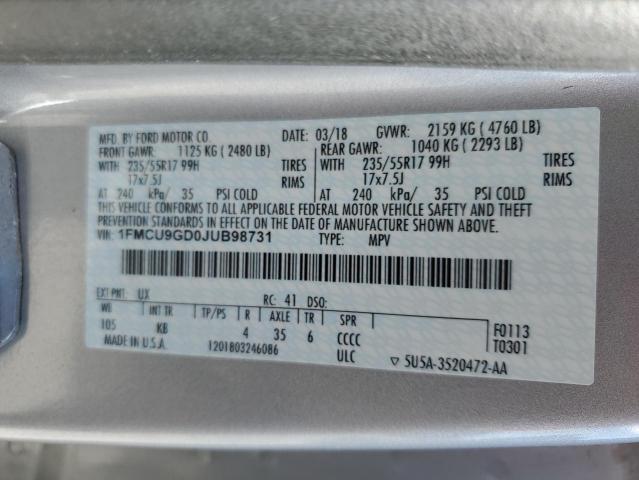 2018 FORD ESCAPE SE - 1FMCU9GD0JUB98731