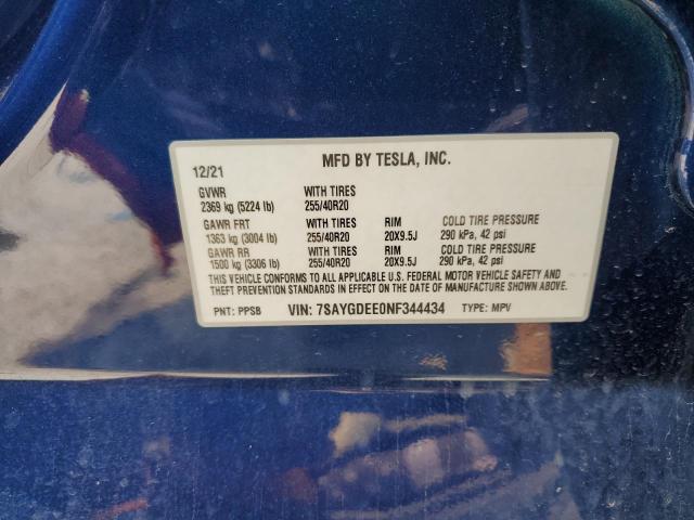2022 TESLA MODEL Y 7SAYGDEE0NF344434