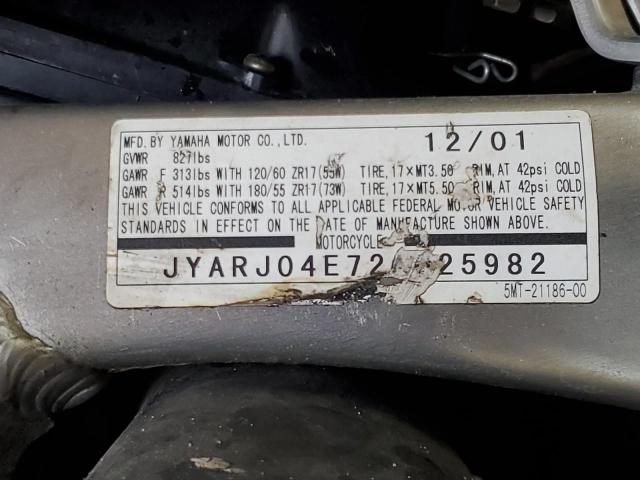 2002 YAMAHA YZFR6 L JYARJ04E72A025982
