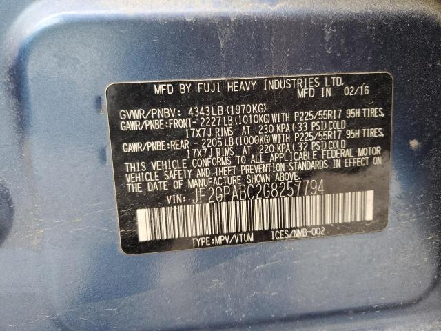 2016 SUBARU CROSSTREK - JF2GPABC2G8257794