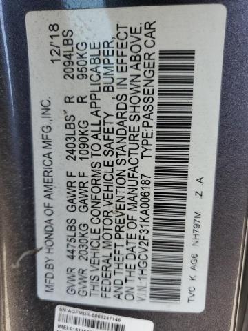 2019 HONDA ACCORD SPO - 1HGCV2F31KA006187