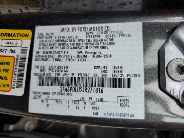 2018 FORD FUSION SE - 3FA6P0LU2JR271816