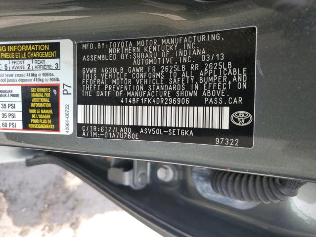 4T4BF1FK4DR296906 2013 TOYOTA CAMRY
