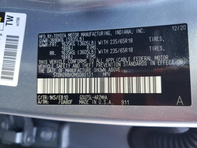 2021 TOYOTA HIGHLANDER - 5TDHZRBH2MS080131