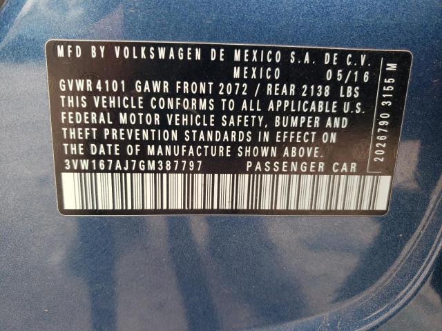 2016 VOLKSWAGEN JETTA S - 3VW167AJ7GM387797