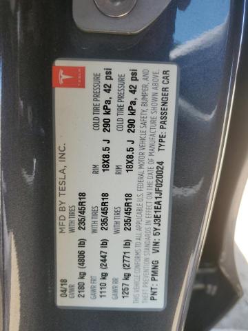 2018 TESLA MODEL 3 5YJ3E1EA1JF020024