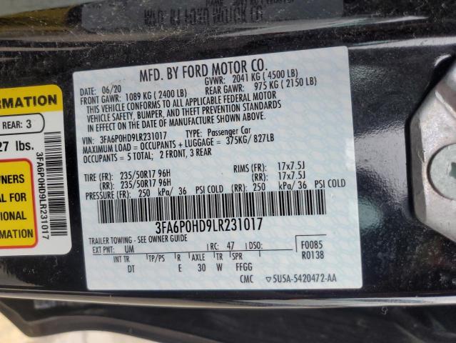 2020 FORD FUSION SE - 3FA6P0HD9LR231017