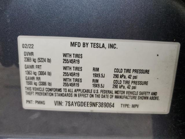 2022 TESLA MODEL Y 7SAYGDEE9NF389064