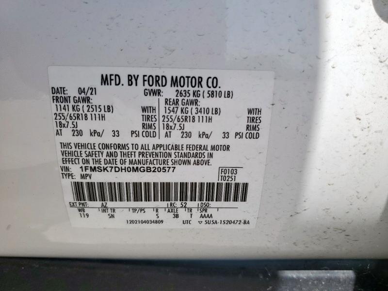 2021 FORD EXPLORER X - 1FMSK7DH0MGB20577