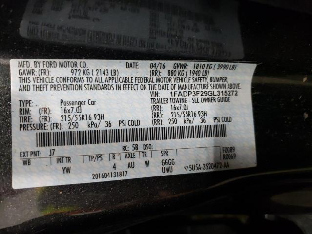 2016 FORD FOCUS SE - 1FADP3F29GL315272