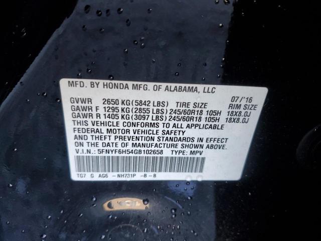 2016 HONDA PILOT EXL 5FNYF6H54GB102658