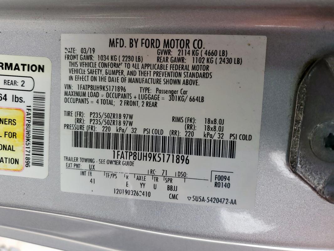 2019 FORD MUSTANG - 1FATP8UH9K5171896