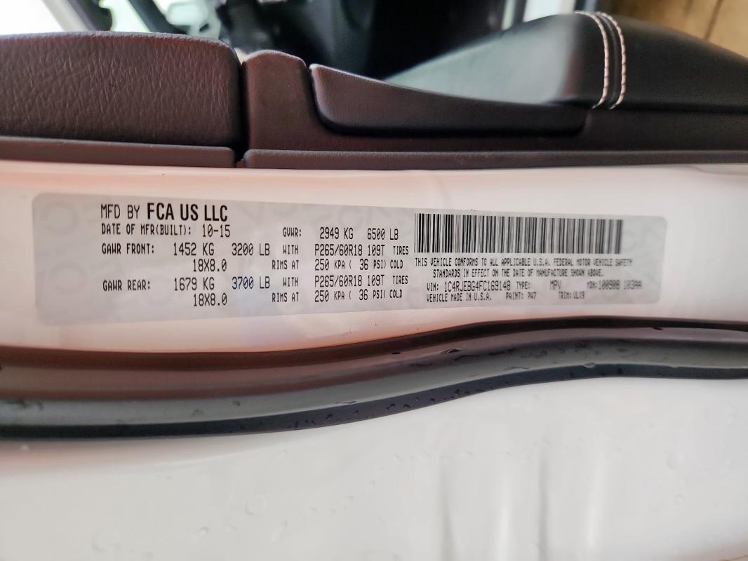 2015 JEEP GRAND CHER - 1C4RJEBG4FC169148