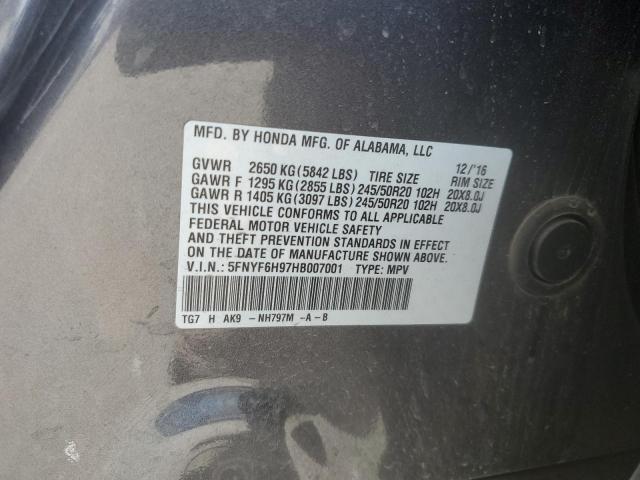 2017 HONDA PILOT TOUR 5FNYF6H97HB007001