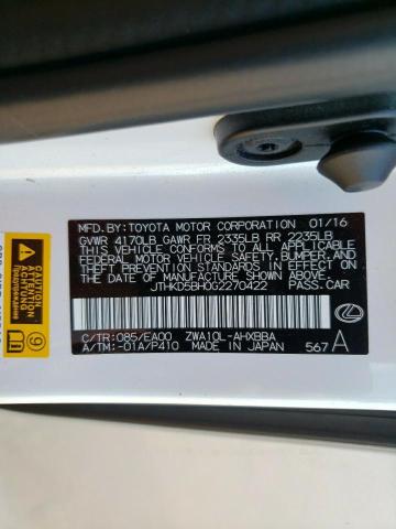 2016 LEXUS CT 200 JTHKD5BH0G2270422