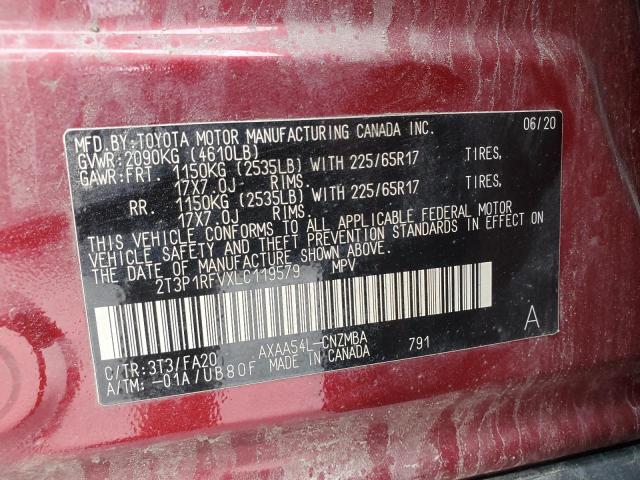 2020 TOYOTA RAV4 XLE 2T3P1RFVXLC119579