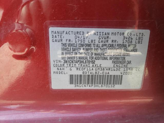 2017 NISSAN VERSA S - 3N1CN7AP3HL870152