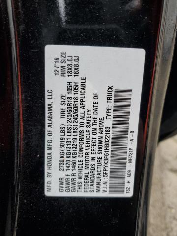 2017 HONDA RIDGELINE - 5FPYK3F61HB022183