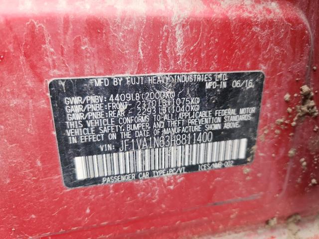 2017 SUBARU WRX LIMITE JF1VA1N63H8811400