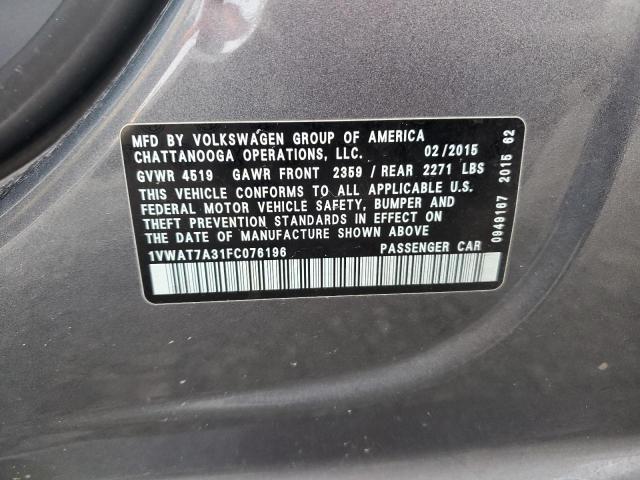 2015 VOLKSWAGEN PASSAT S - 1VWAT7A31FC076196