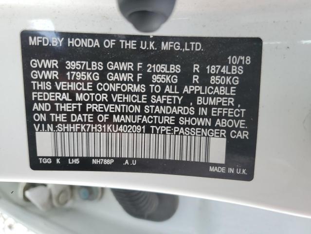 2019 HONDA CIVIC LX - SHHFK7H31KU402091