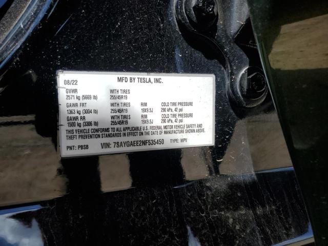 2022 TESLA MODEL Y - 7SAYGAEE2NF535450