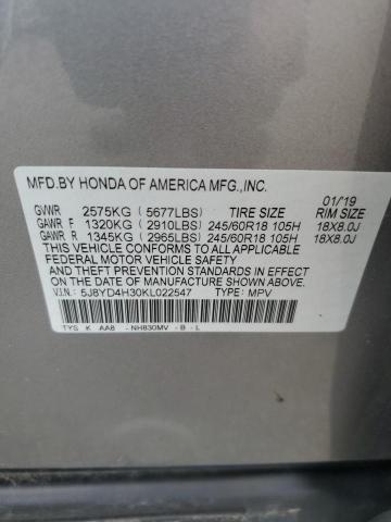 2019 ACURA MDX 5J8YD4H30KL022547