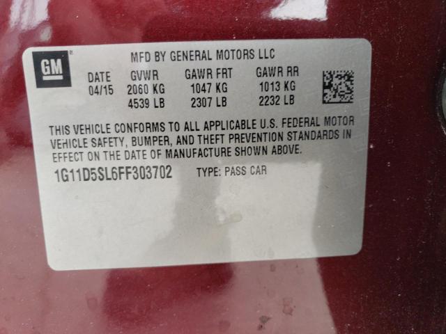2015 CHEVROLET MALIBU 2LT 1G11D5SL6FF303702