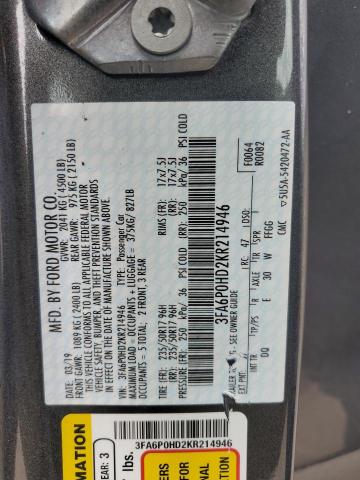 2019 FORD FUSION SE - 3FA6P0HD2KR214946