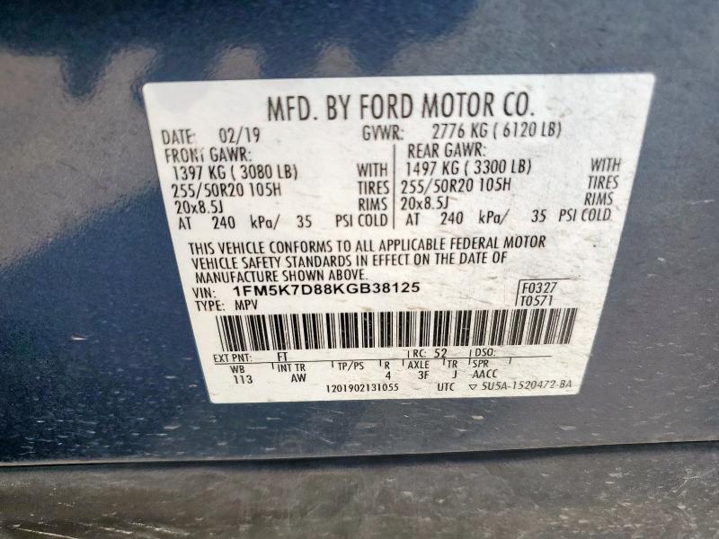 2019 FORD EXPLORER X 1FM5K7D88KGB38125
