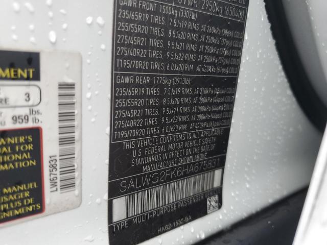2017 LAND ROVER RANGE ROVE SALWG2FK6HA675831