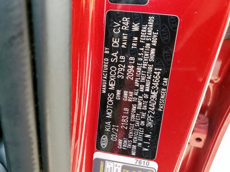 2021 KIA FORTE FE 3KPF24AD9ME346641