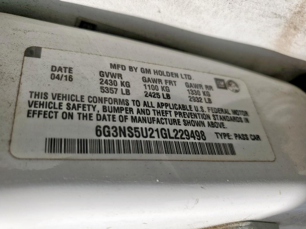 2016 CHEVROLET CAPRICE PO 6G3NS5U21GL229498
