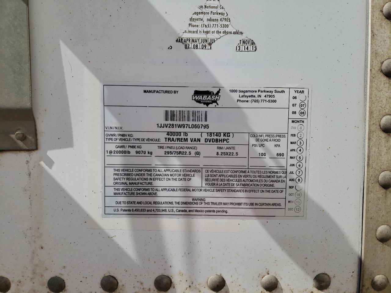 Lot #3202328212 2007 WABASH UNKNOWN