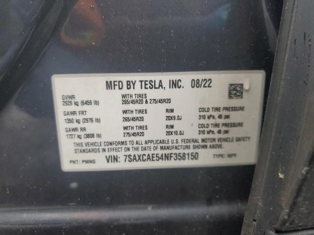 2022 TESLA MODEL X 7SAXCAE54NF358150