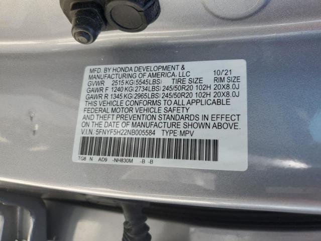 2022 HONDA PILOT SE 5FNYF5H22NB005584